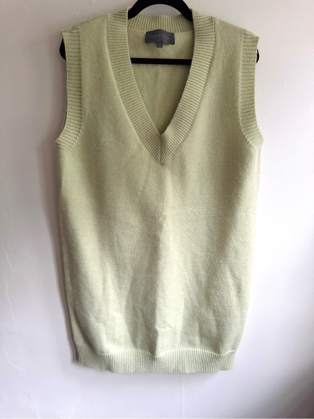 Sunday in Brooklyn x Anthropologie V-Neck Knit Sweater Mini Dress in Pale Green